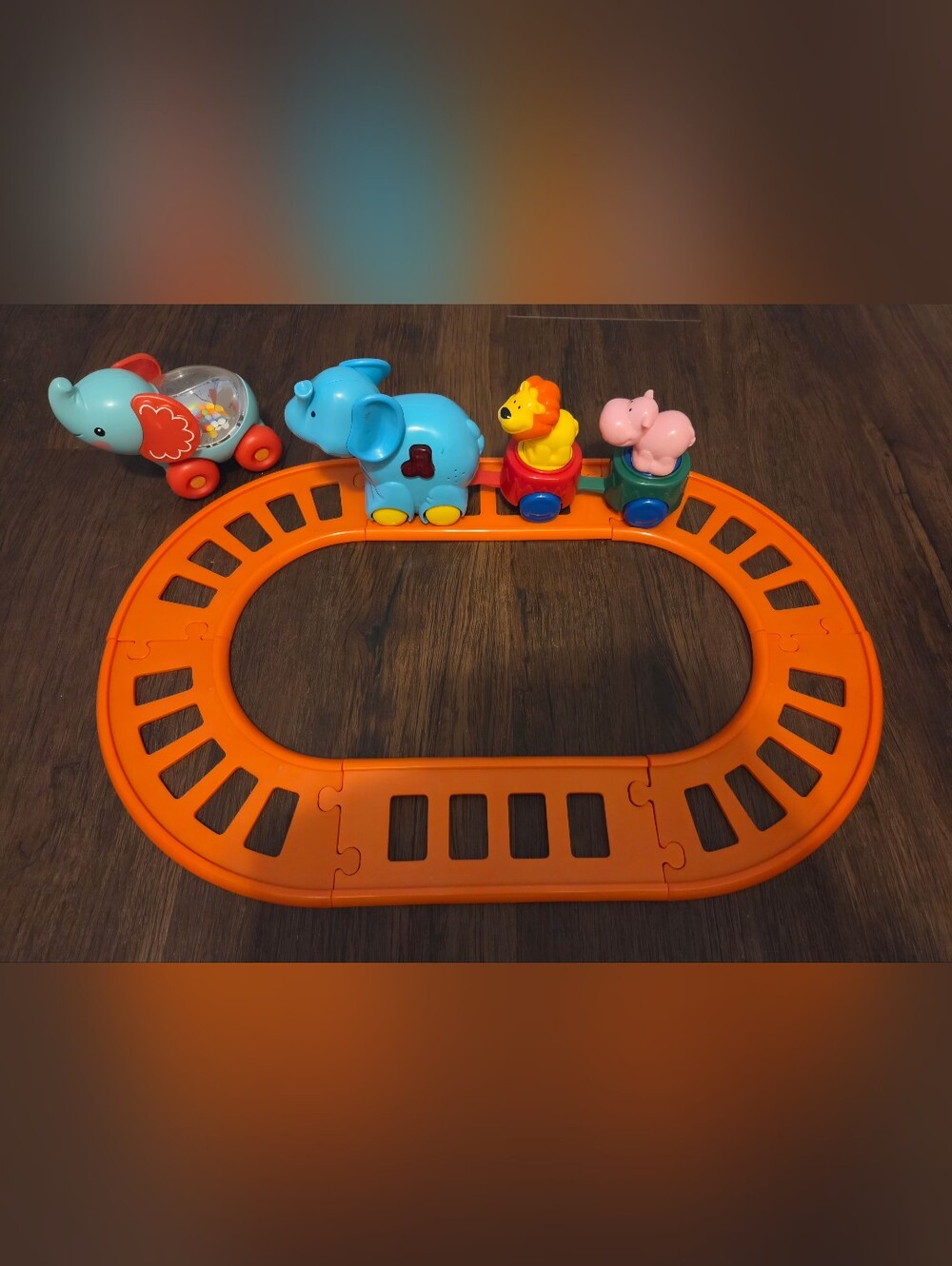 Kids Pull-Along Animal Train Toy - Blue Elephant, Yellow Lion, Pink Hippo